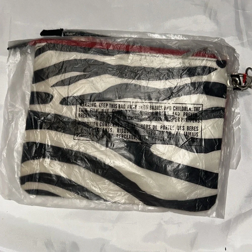 Set of 2 Canvas Zipper Pouches Zebra Stripe and Red Polka Dot Travel Bags